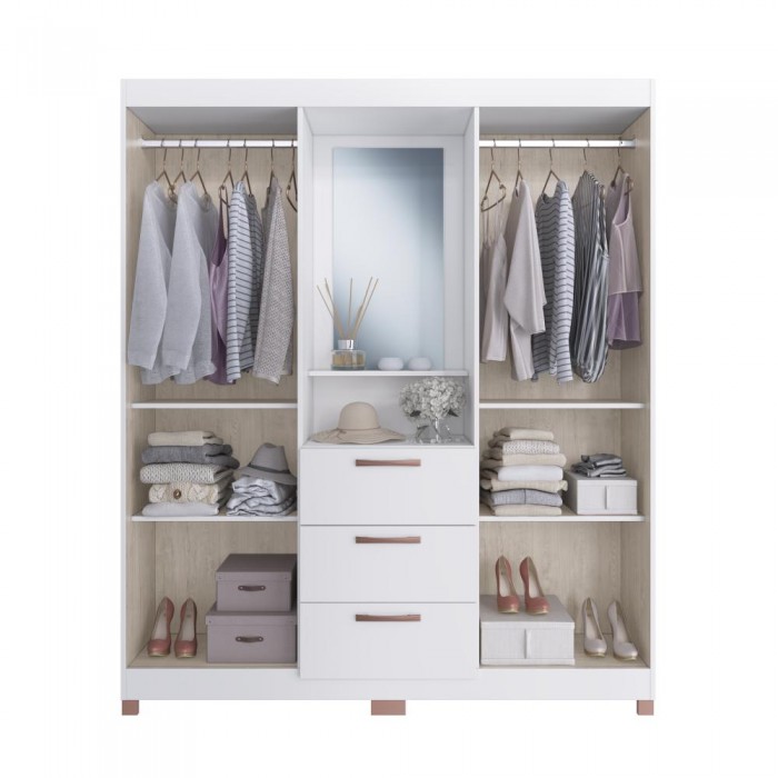 Guarda Roupas Panamá 59000 C/ Pés - Off White/ Nogueira - REF.: 590003-72