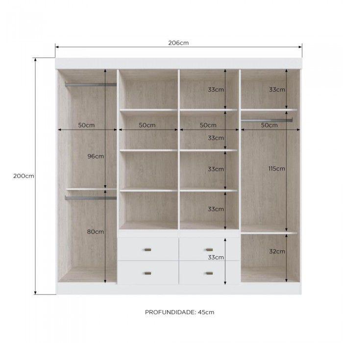 Guarda Roupa Las Vegas 230481 C/ Pés e Espelhos - Branco - REF.: 23048-4