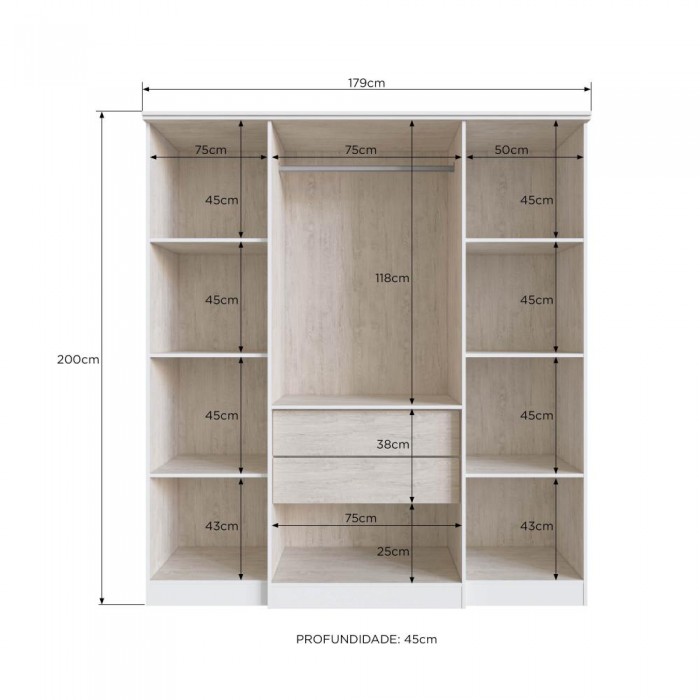 Guarda Roupa 100% MDF Miami 250401 C/ Pés e Espelhos - Branco - REF.: 250401-4