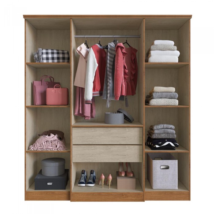 Guarda Roupa 100% MDF Miami 250401 C/ Pés e Espelhos - Off White/ Nogueira - REF.: 250401-72