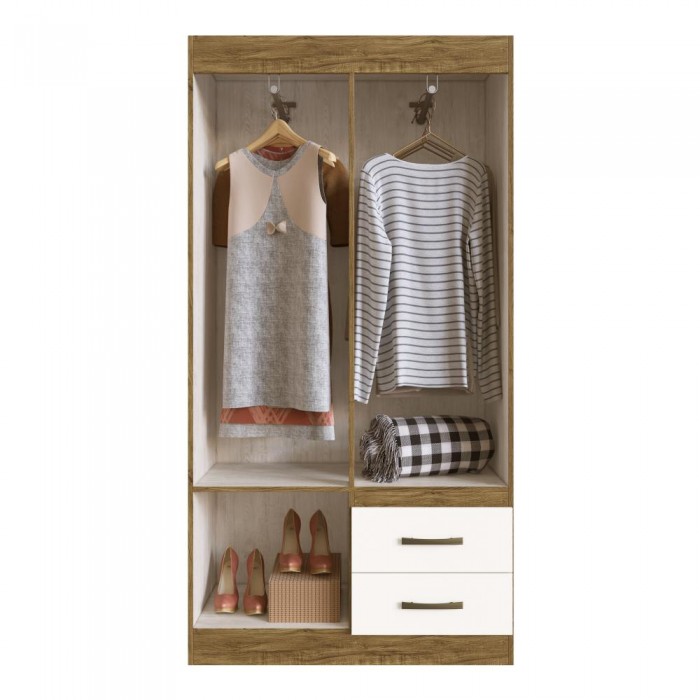 Guarda Roupa Córdova 10204 C/ Pé e Espelho - Off White/ Nogueira - REF.: 102041-72