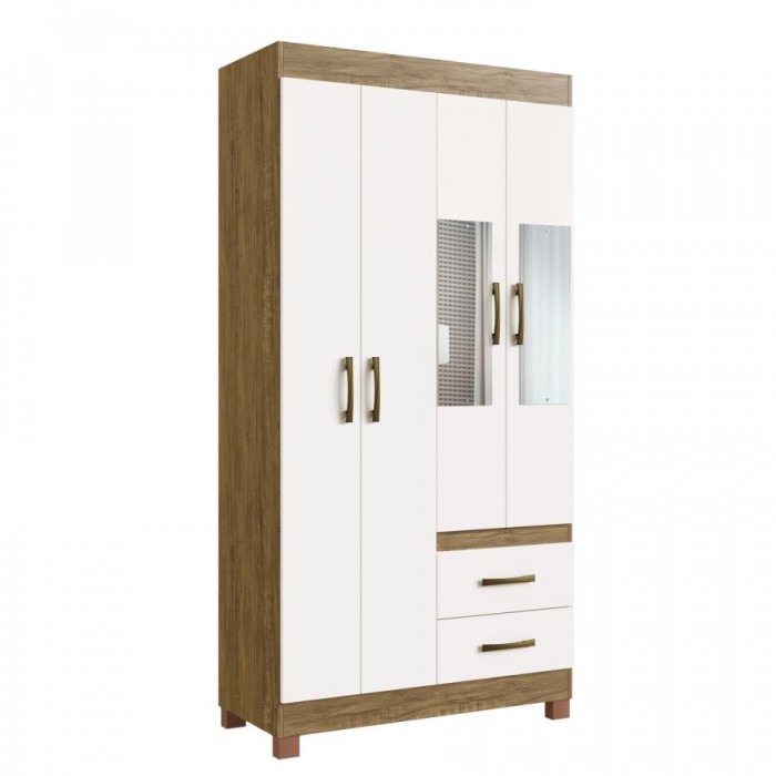 Guarda Roupa Córdova 10204 C/ Pé e Espelho - Off White/ Nogueira - 102041-72