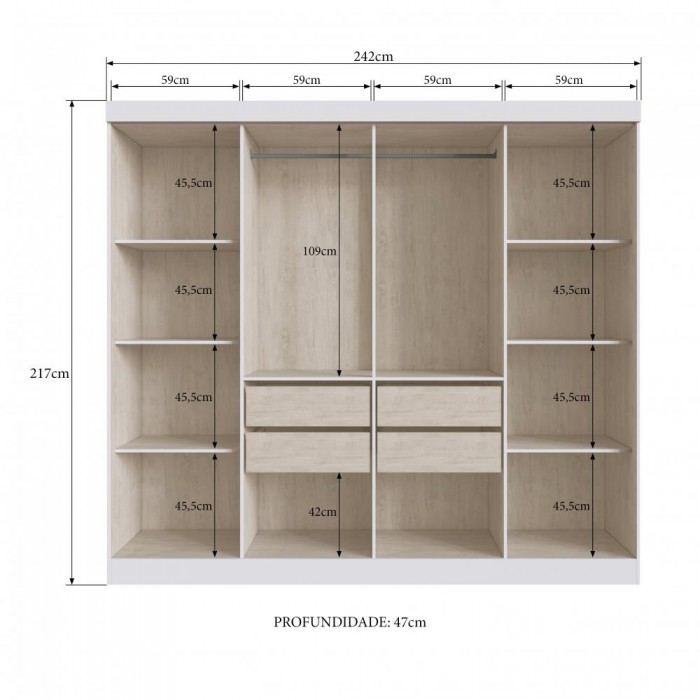 Guarda Roupa 100% MDF California 60800 - Castanho/Nude - REF.: 60800-44