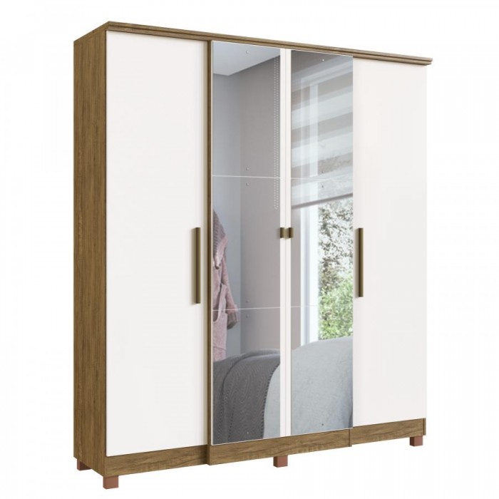 Guarda Roupa 100% MDF Miami 250401 C/ Pés e Espelhos - Off White/ Nogueira - 250401-72