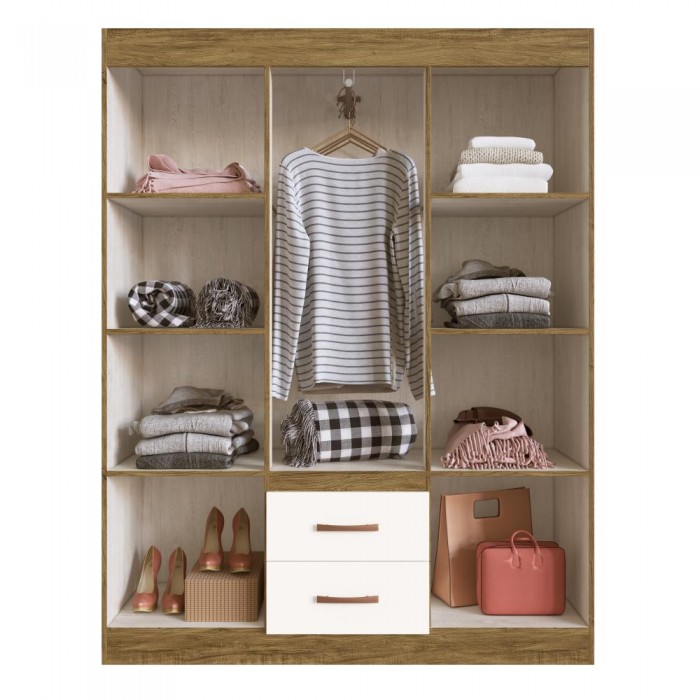 Guarda Roupa Sidney 50206 C/ Pé e Espelho - Off White/ Nogueira - REF.: 502061-72