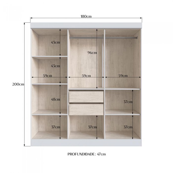 Guarda Roupa 100% MDF New Xangai 68600 - Off White/ Nogueira - REF.: 68600-72