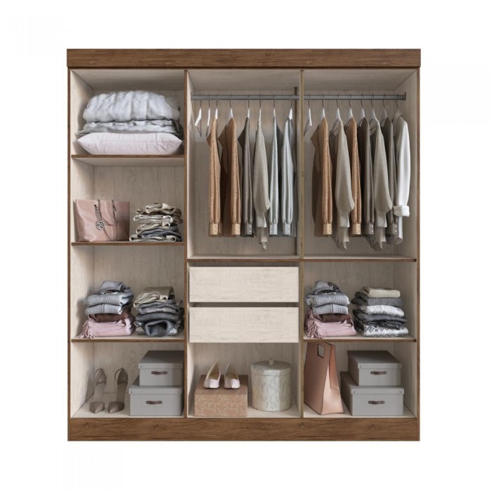 Guarda Roupa 100% MDF New Xangai 68600 - Off White/ Nogueira - REF.: 68600-72