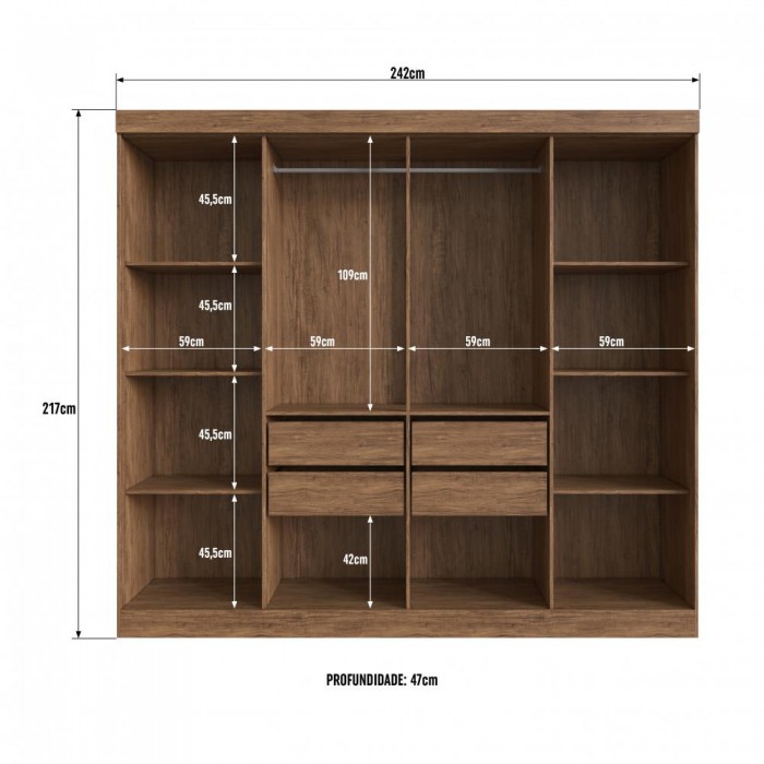 Guarda Roupa 100% MDF California 60800 - Castanho/Preto - REF.: 60800-112