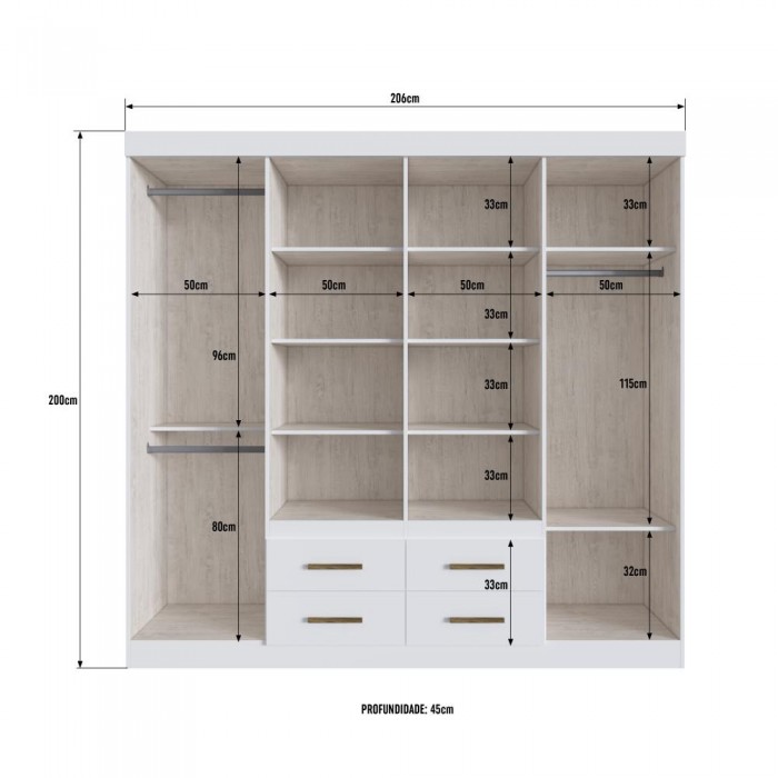 Guarda Roupa 100% MDF Las Vegas 23048 - Lunar/Nogueira - REF.: 23048-130