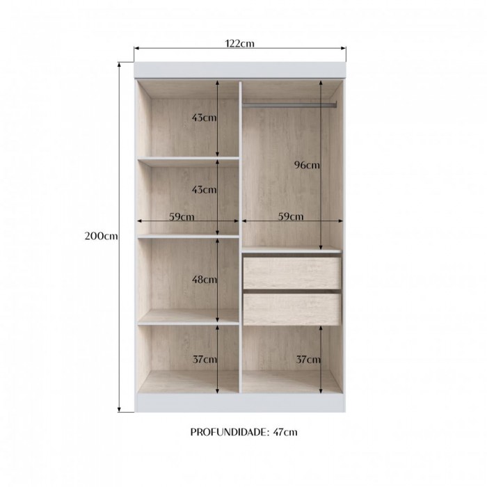 Guarda Roupa 100% MDF New Recife 68400 - Lunar/Nogueira - REF.: 68400-130