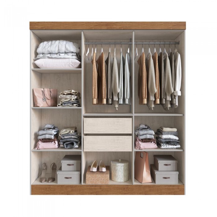 Guarda Roupa 100% MDF New Xangai 68600 - Lunar/Nogueira - REF.: 68600-130