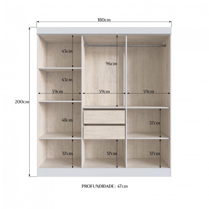 Guarda Roupa 100% MDF New Xangai 68600 - Lunar/Nogueira - REF.: 68600-130