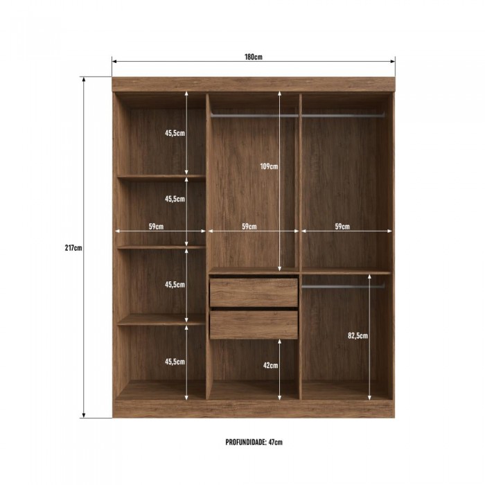 Guarda Roupa 100% MDF New York 21706 - Castanho/Preto - REF.: 217006-112