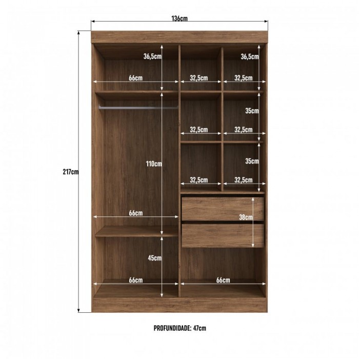 Guarda Roupa 100% MDF Orlando 60400 - Castanho/Preto - REF.: 60400-112