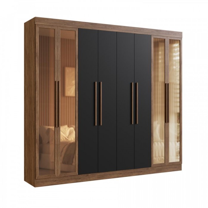 Guarda Roupa Portas Reflecta 100% MDF Chicago 68500 - Castanho/Preto - 68500-112