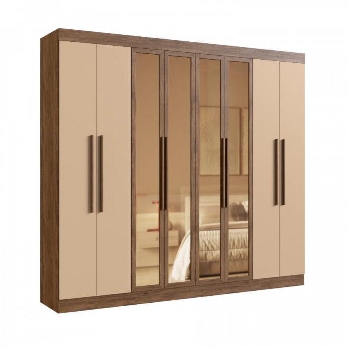Guarda Roupa Portas Reflecta 100% MDF Chicago 68500 - Castanho/Nude - 68500-44