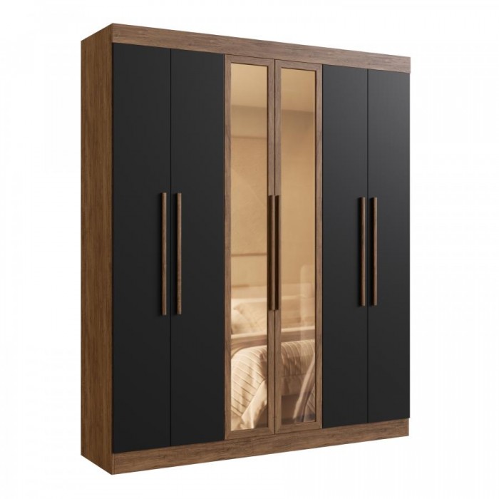 Guarda Roupa Portas Reflecta 100% MDF Malibu 25790 - Castanho/Preto - 25790-112