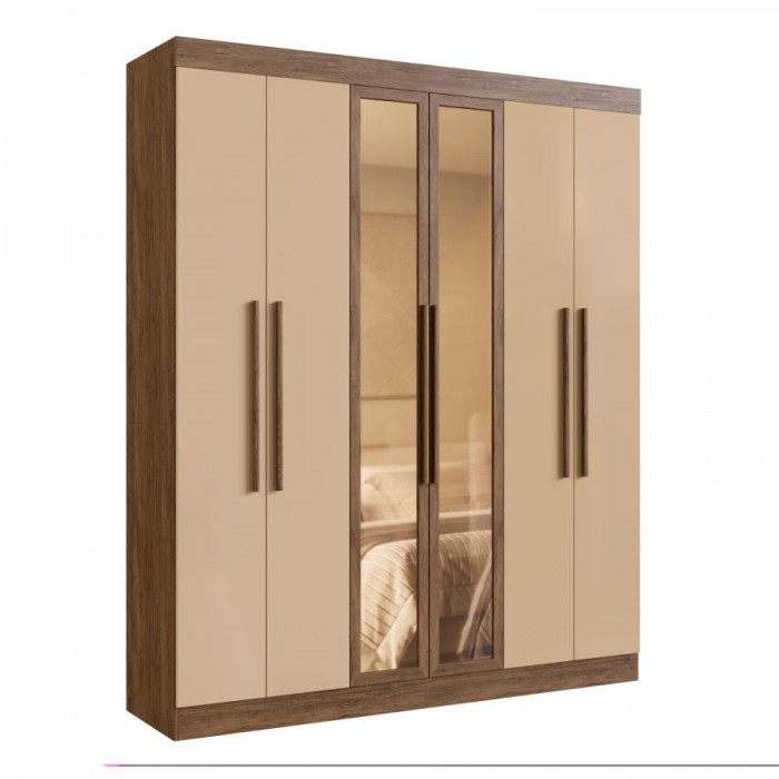 Guarda Roupa Portas Reflecta 100% MDF Malibu 25790 - Castanho/Nude - 25790-44