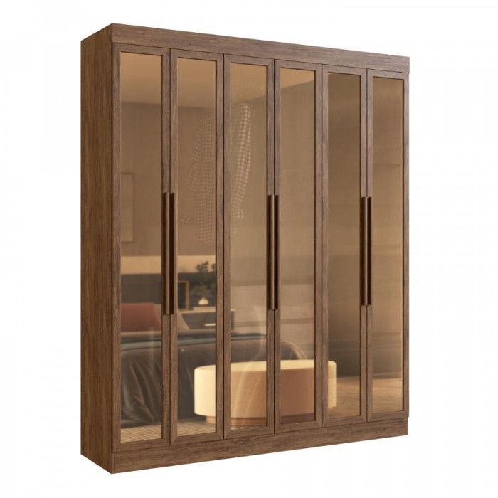 Guarda Roupa Portas Reflecta 100% MDF San Diego 26900 - Castanho - 26900-42