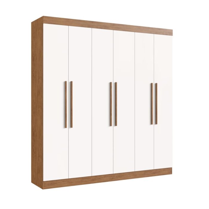 GUARDA ROUPA DARWIN 6 PORTAS MDF - Off White/ Nogueira - REF.: 85600-72