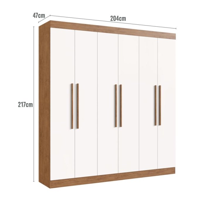 GUARDA ROUPA DARWIN 6 PORTAS MDF - Off White/ Nogueira - REF.: 85600-72