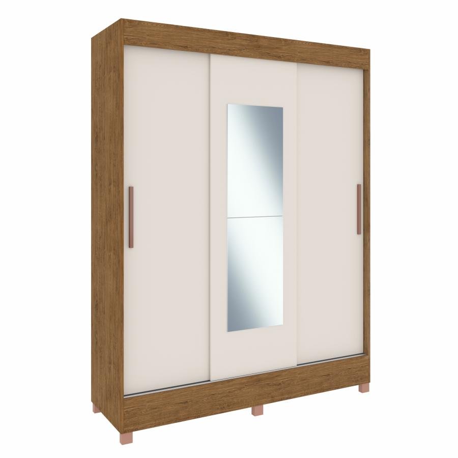 Guarda Roupa Marselha 24503 C/ Pé e Espelho - Off White/ Nogueira - 245031-72