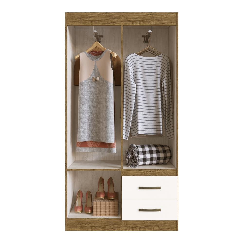 Guarda Roupa Córdova 10204 C/ Pé e Espelho - Off White/ Nogueira - REF.: 102041-72