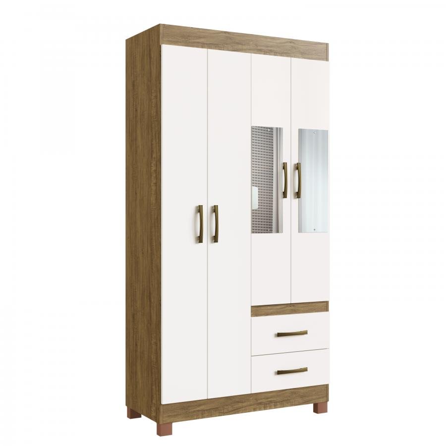 Guarda Roupa Córdova 10204 C/ Pé e Espelho - Off White/ Nogueira - 102041-72