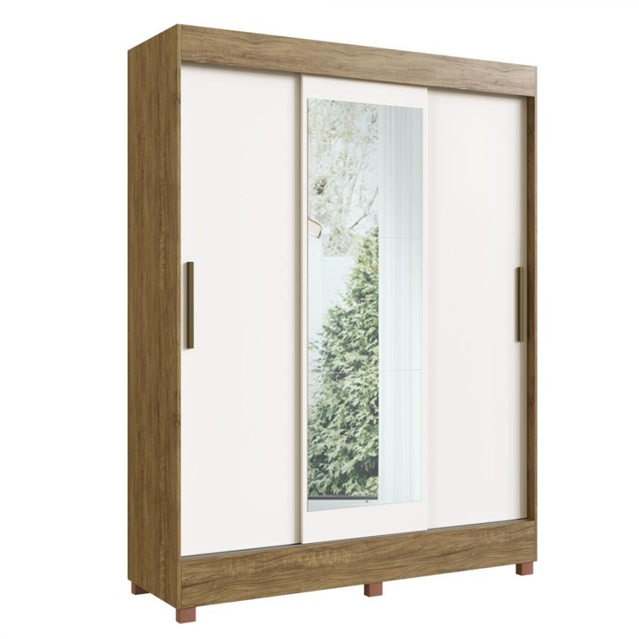 Guarda Roupa Marselha 24503 C/ Pé e 3 Espelhos - Off White/ Nogueira - 245034-72