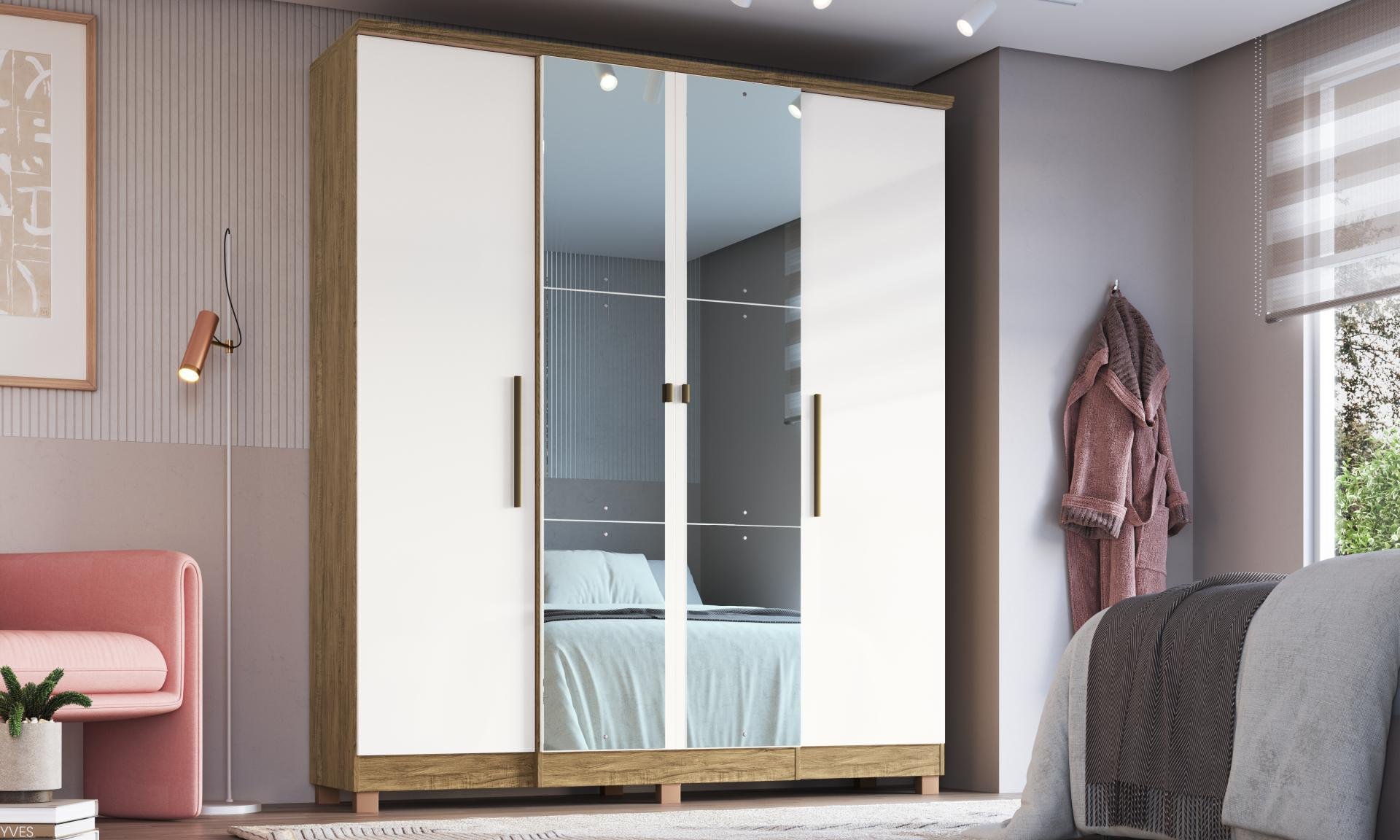 Guarda Roupa 100% MDF Miami 250401 C/ Pés e Espelhos - foto ambientada