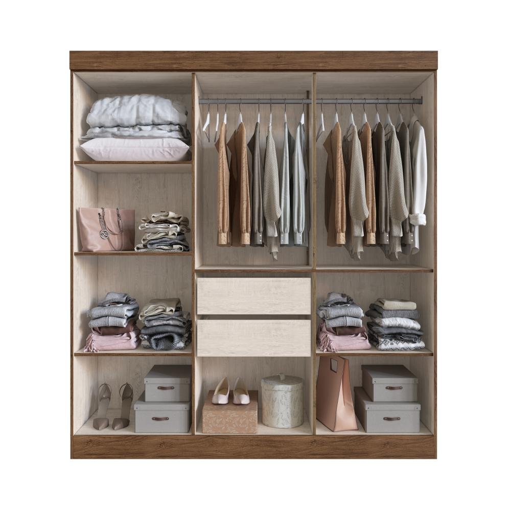 Guarda Roupa 100% MDF New Xangai 68600 - Off White/ Nogueira - REF.: 68600-72