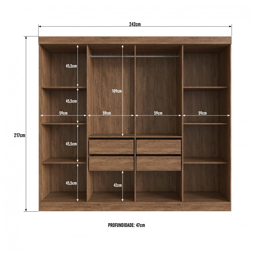 Guarda Roupa 100% MDF California 60800 - Castanho/Preto - REF.: 60800-112
