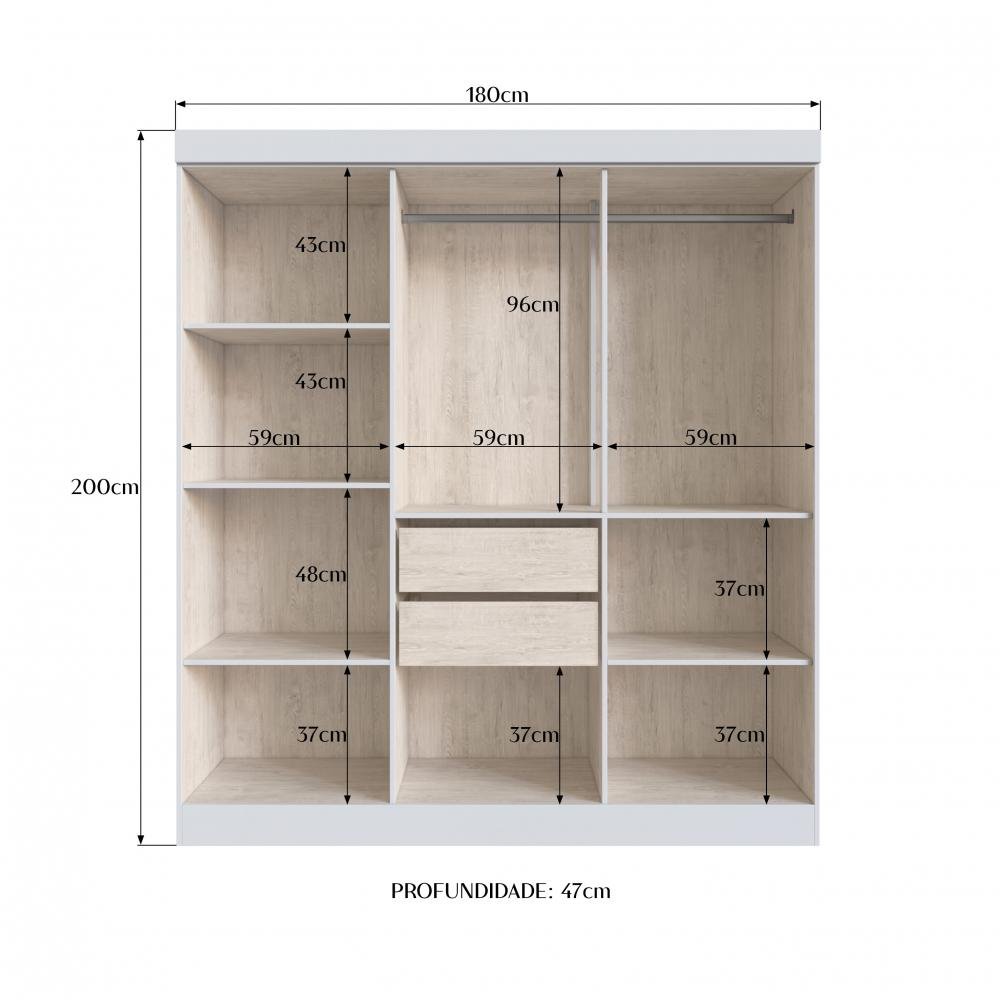 Guarda Roupa 100% MDF New Xangai 68600 - Lunar/Nogueira - REF.: 68600-130