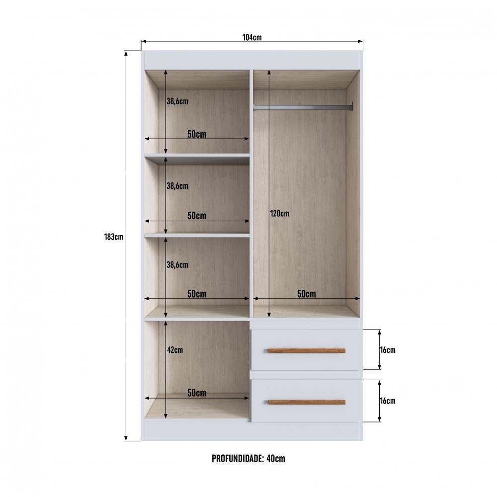 Guarda Roupa 100% MDF Palermo 67400 - Off White/ Nogueira - REF.: 67400-72