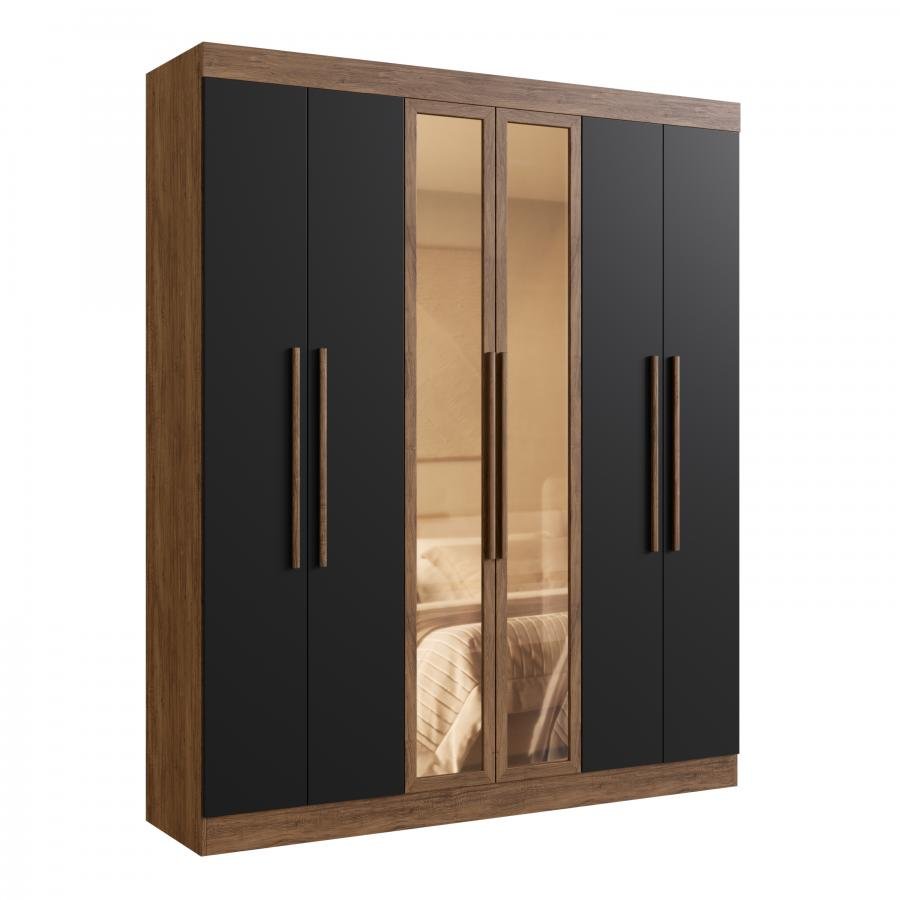 Guarda Roupa Portas Reflecta 100% MDF Malibu 25790 - Castanho/Preto - 25790-112
