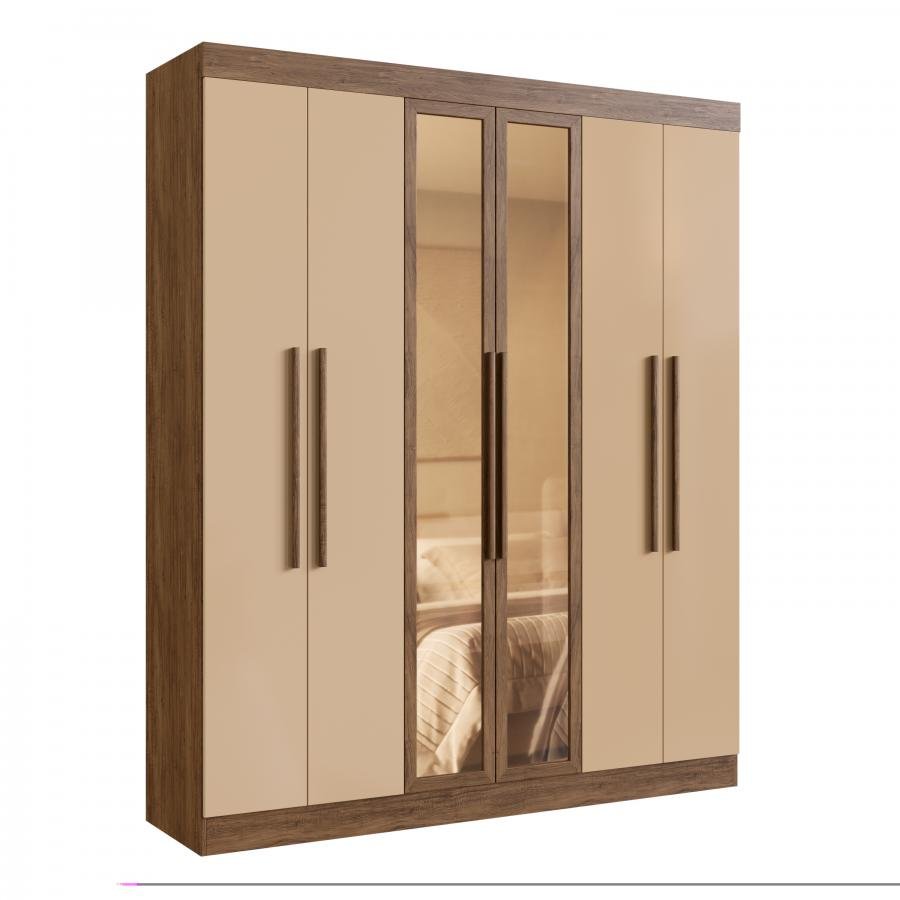 Guarda Roupa Portas Reflecta 100% MDF Malibu 25790 - Castanho/Nude - 25790-44