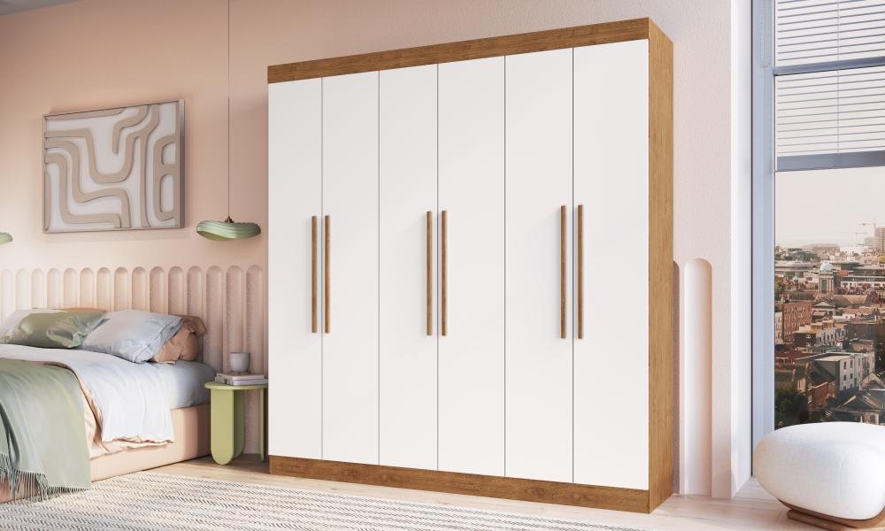 GUARDA ROUPA DARWIN 6 PORTAS MDF - Off White/ Nogueira - REF.: 85600-72