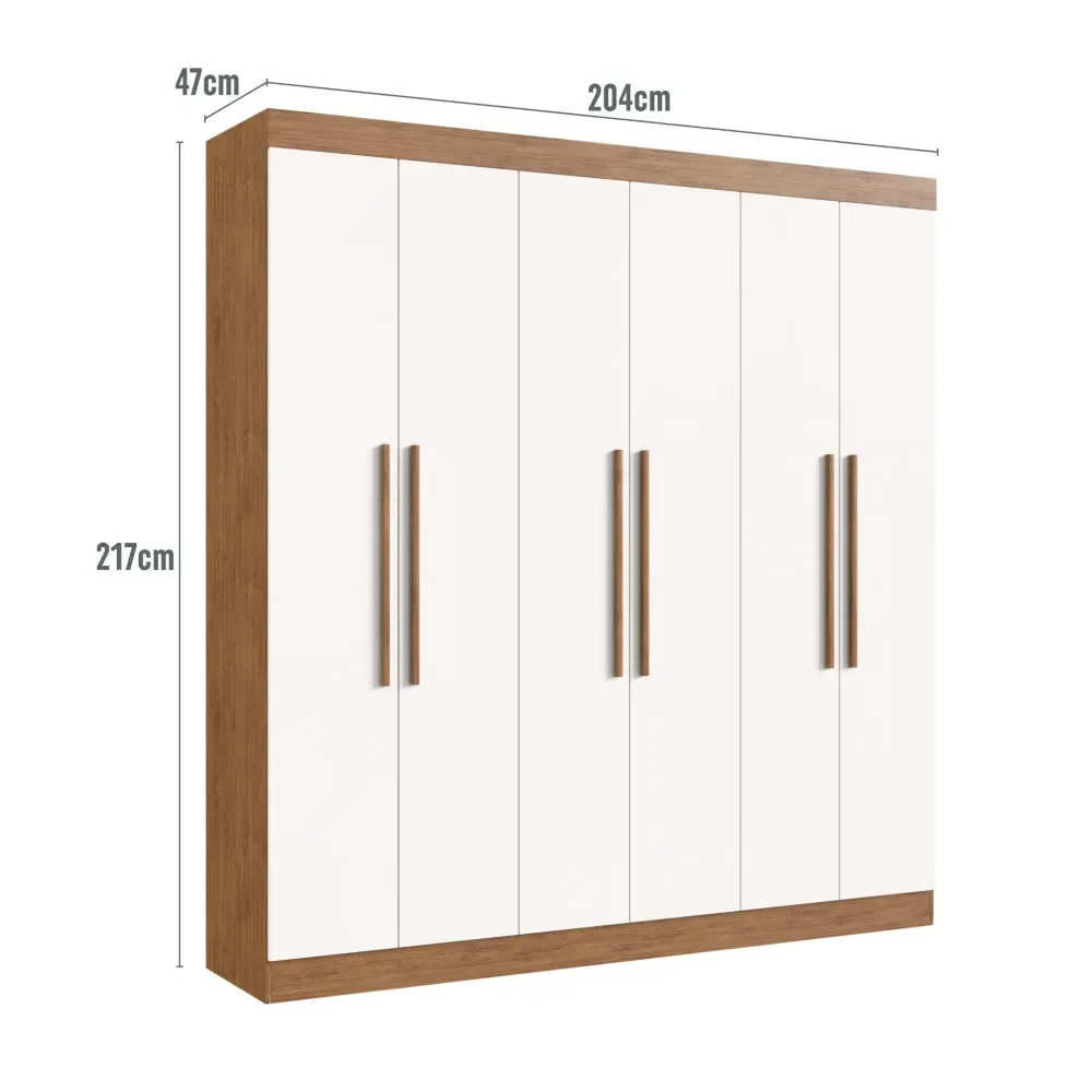 GUARDA ROUPA DARWIN 6 PORTAS MDF - Off White/ Nogueira - REF.: 85600-72
