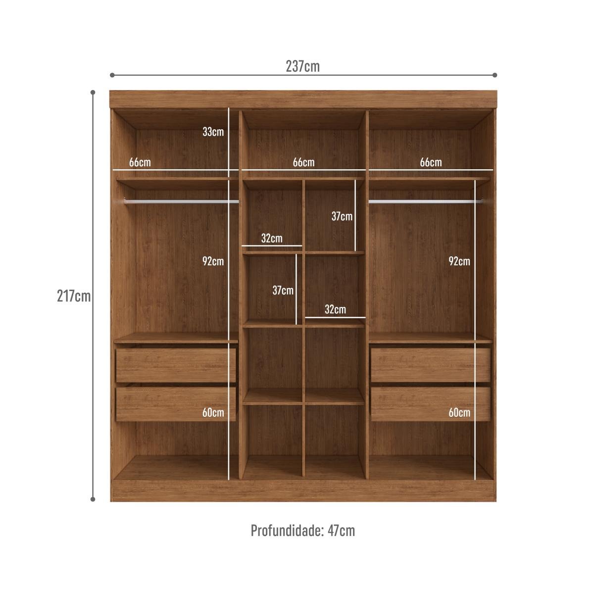 GUARDA ROUPA DARWIN 6 PORTAS MDF - Lunar/Nogueira - REF.: 85600-130