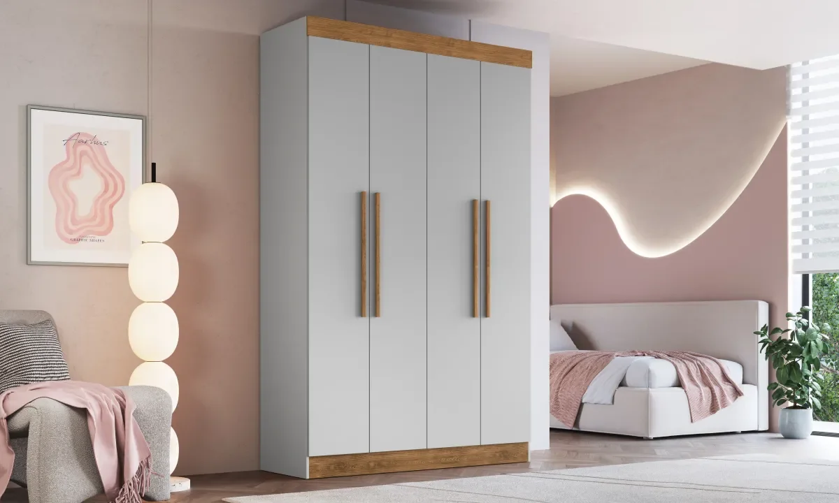 GUARDA-ROUPA MELBOURNE 4 PORTAS MDF - Lunar/Nogueira - 85400-130