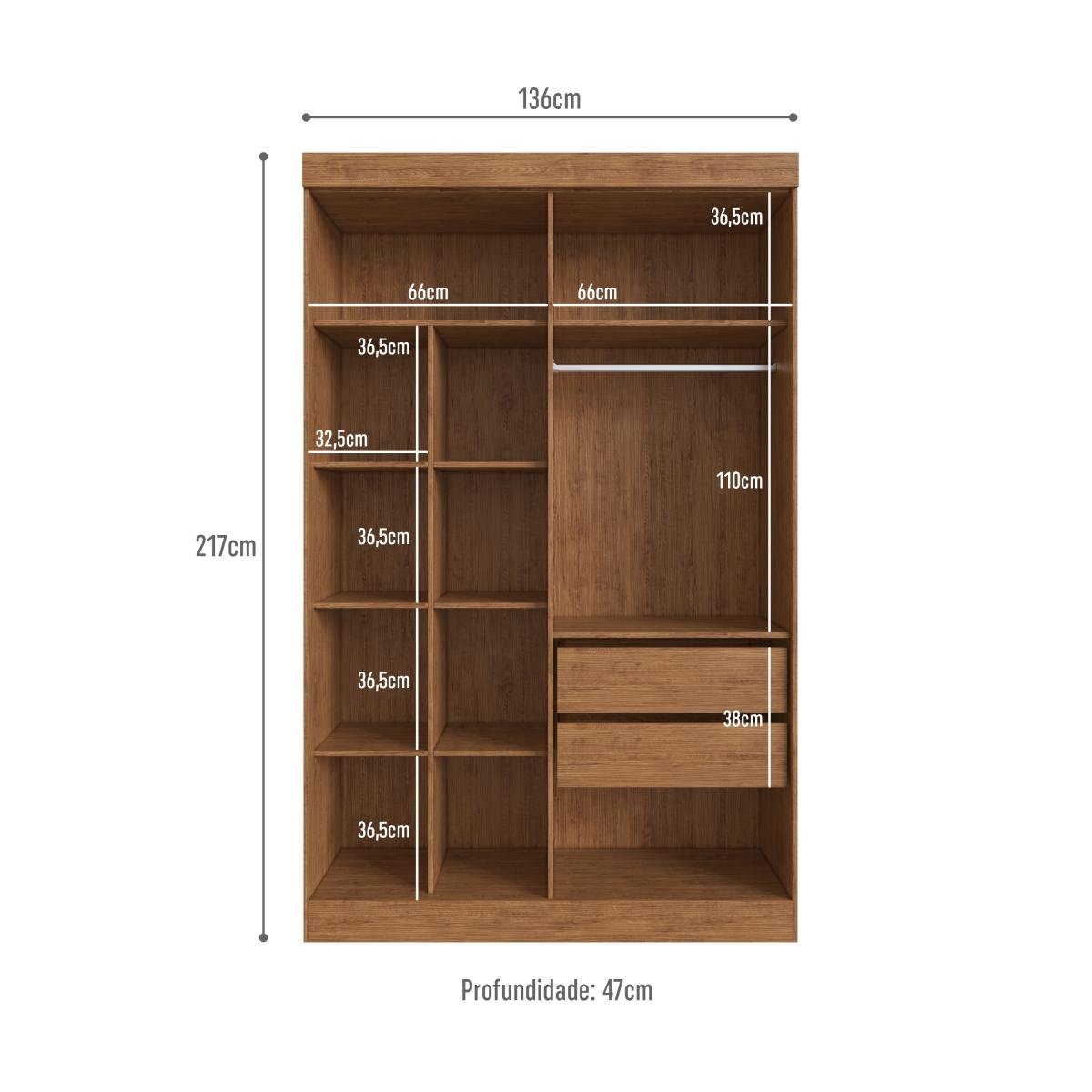 GUARDA-ROUPA RIPADO ZURIQUE 4 PORTAS MDF - Off White/ Nogueira - REF.: 485400-72